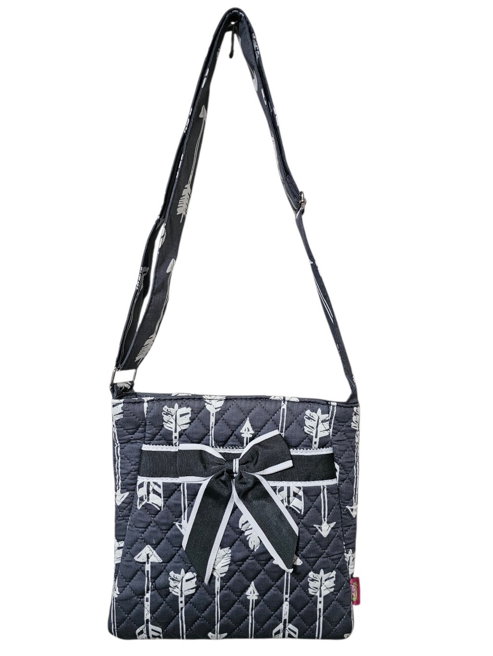 Gray Arrow Quilted Crossbody Bag